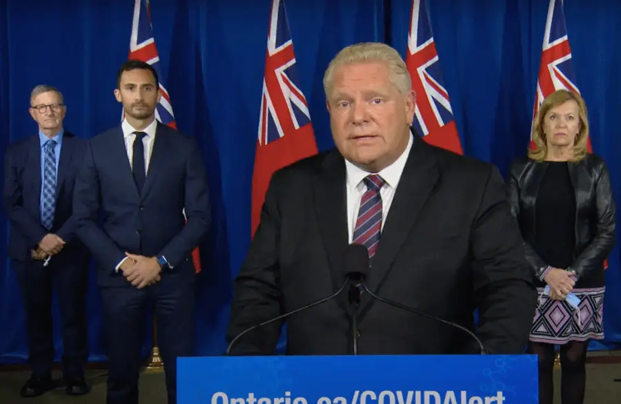 Premier Doug Ford during today's press conference at Queen's Park.