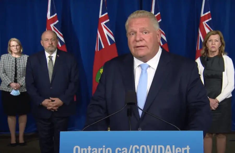 Premier Doug Ford during today's press conference at Queen's Park.