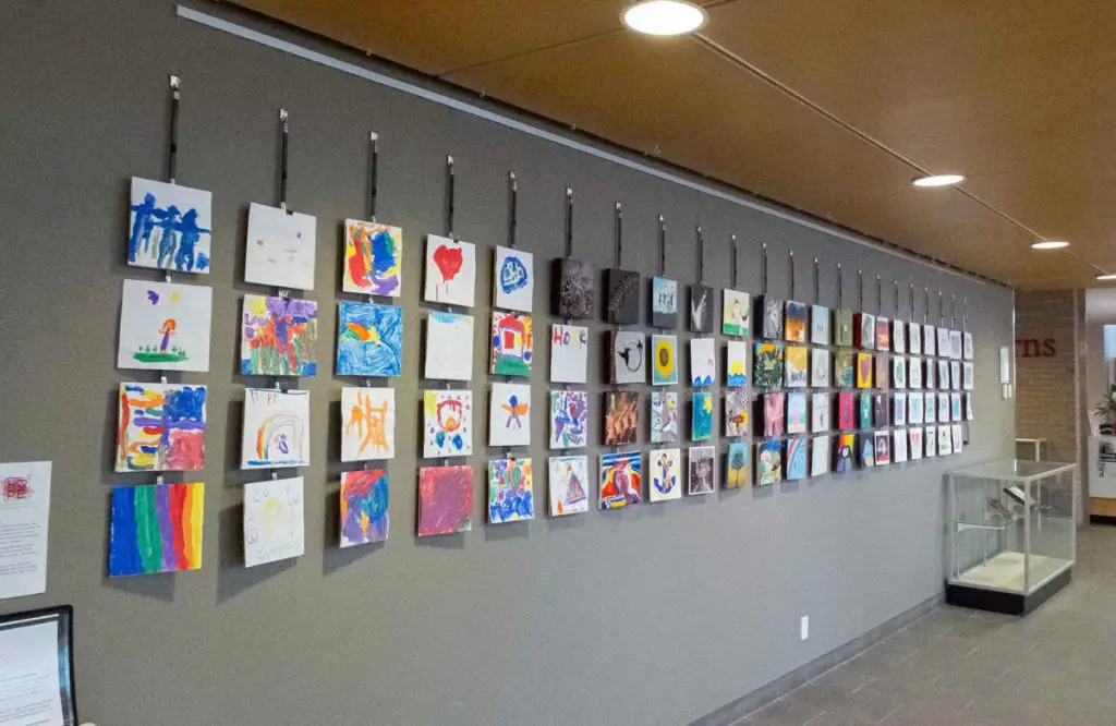 The "Hope Squared" community art project seen in the community exhibition space of the Grimsby Public Art Gallery and Grimsby Public Library on March 25, 2021. Jordan Snobelen/Metroland